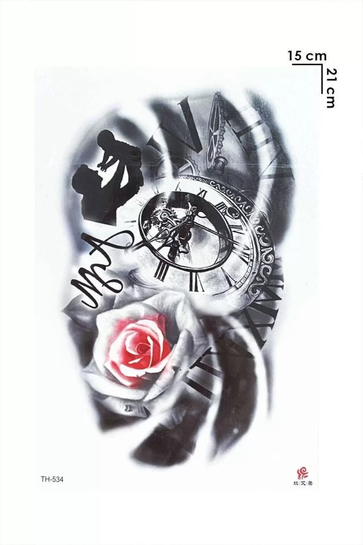 Gerçekçi Geçici Saat Ve Gül Dövme Tattoo