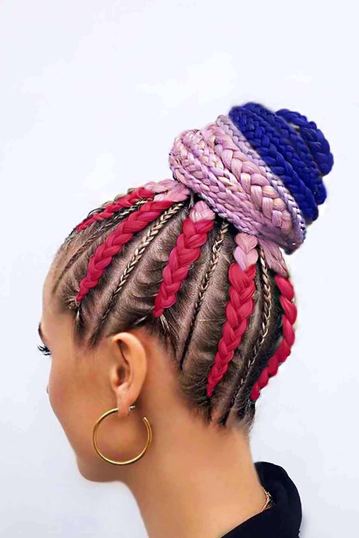 Koyu Pembe Üç Renk Ombreli Afrika Zenci Örgüsü Box Braid Sentetik Saç 60cm 100gr