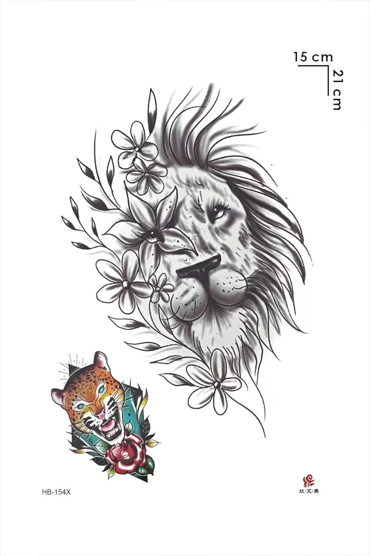 Aslan Ve Çiçek Geçici Dövme Tattoo