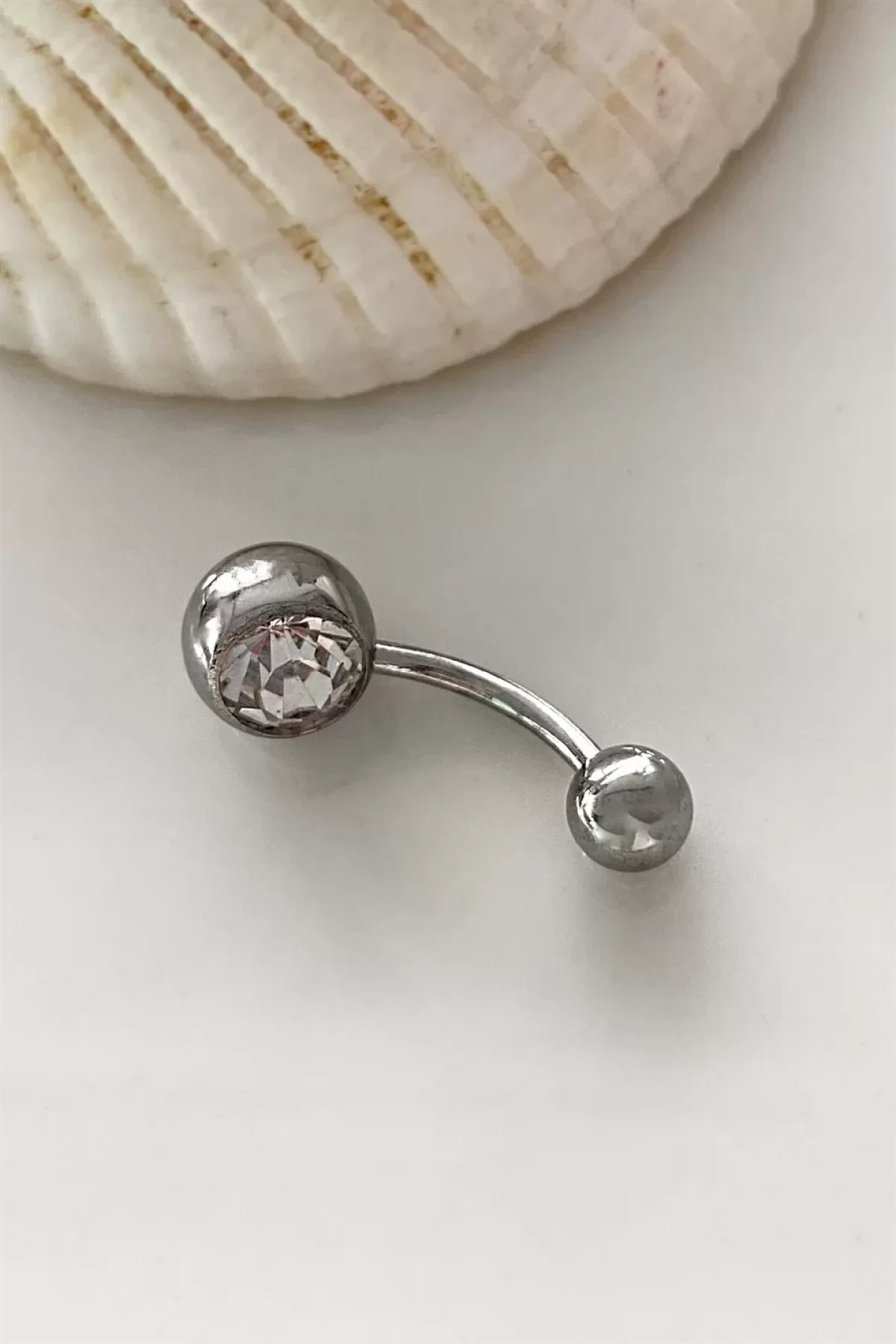 Gümüş Renk Taşlı Göbek Piercing