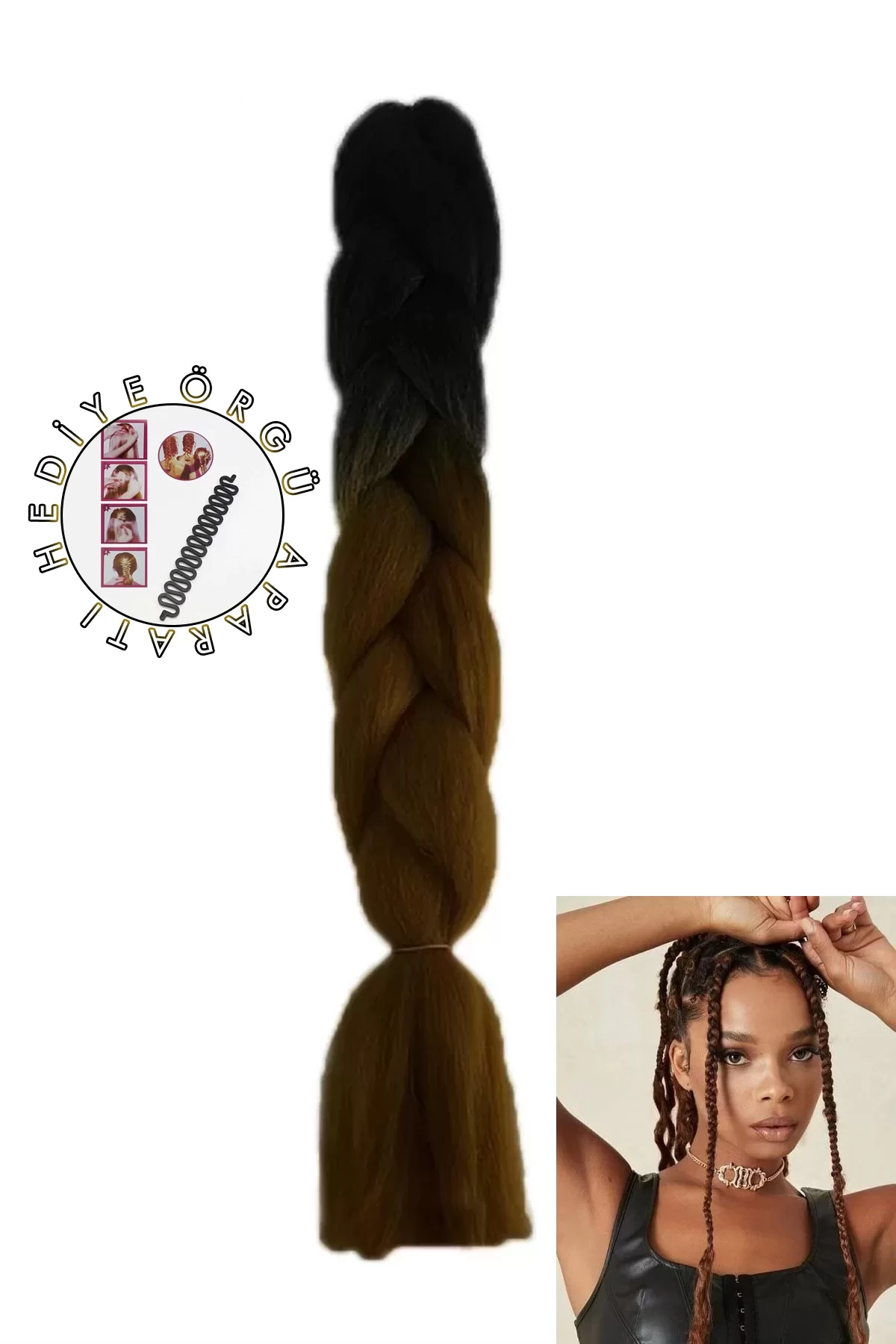 İki Renk Ombreli Afrika Zenci Örgüsü Box Braid Sentetik Saç 60cm 100gr