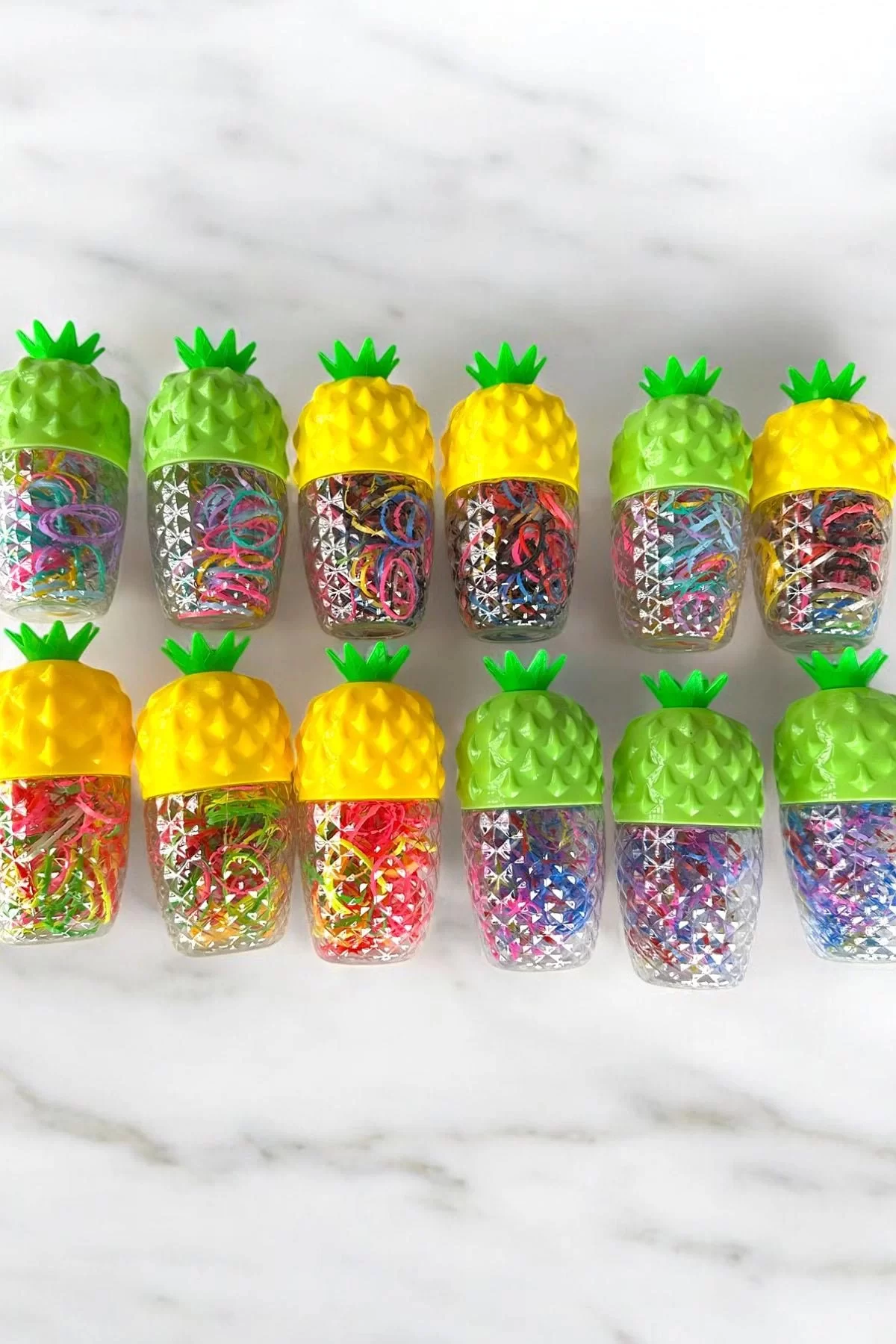 12li Karışık Renk Ananas Figürlü Perma Lastik Toka Set