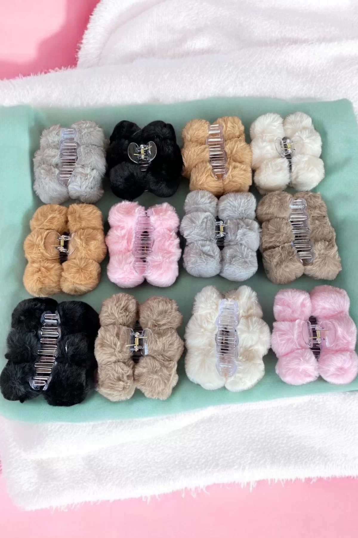 12li Karışık Renk Peluş Mandal Toka Set