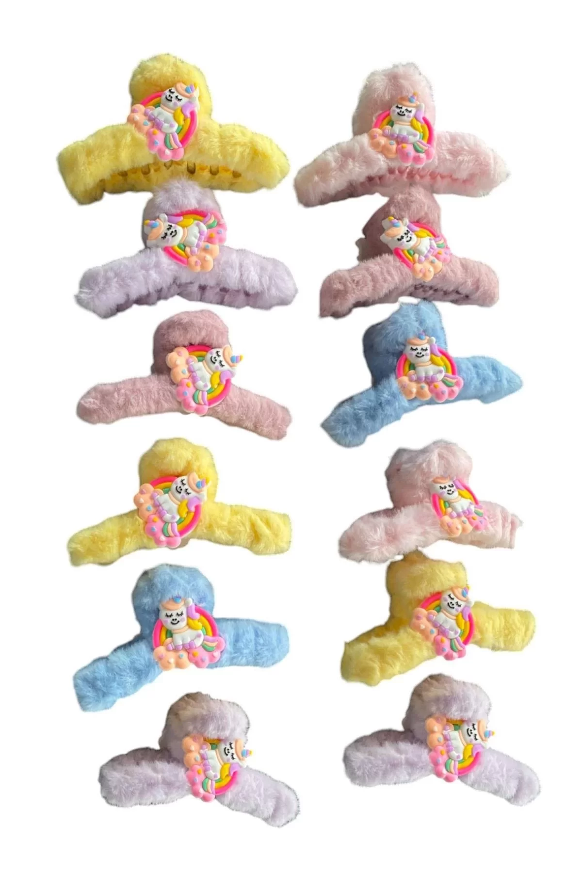 12li Karışık Renk Unicorn Figürlü Peluş Toka Set