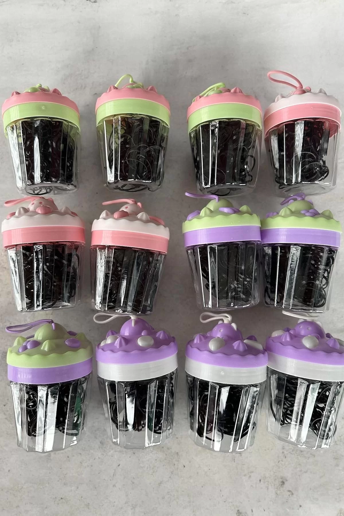 12li Siyah Renk Cupcake Figürlü Perma Lastik Toka Set