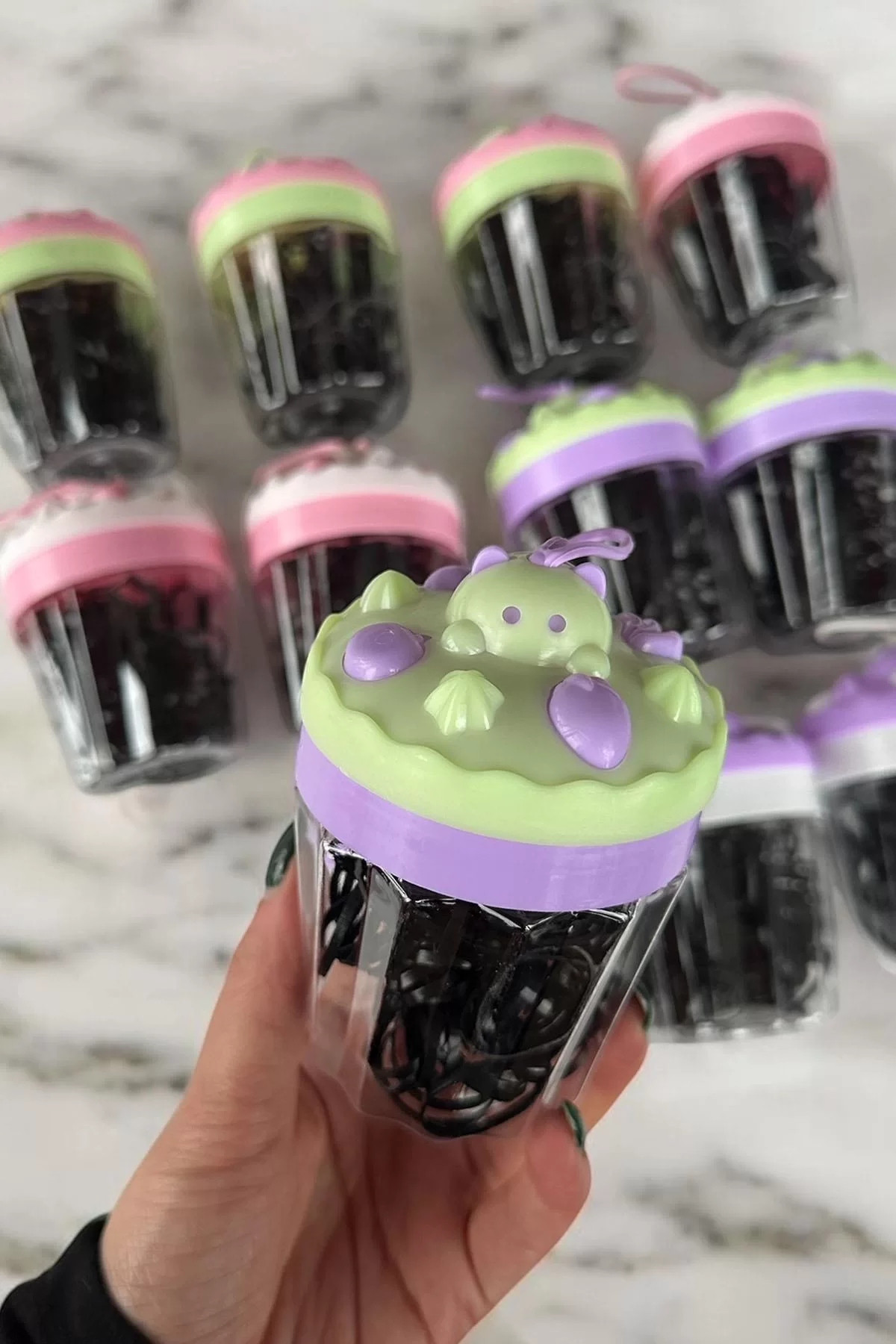 12li Siyah Renk Cupcake Figürlü Perma Lastik Toka Set