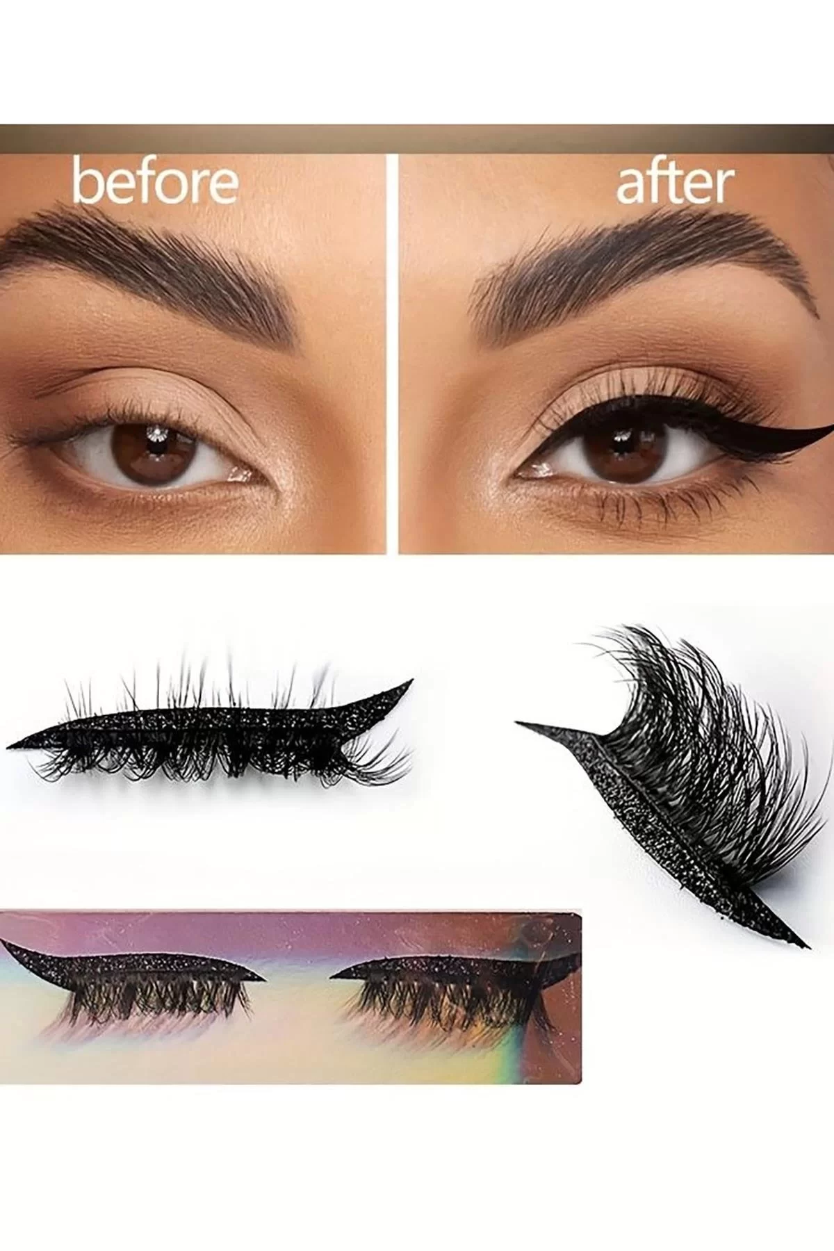 4 Çift Siyah Renk Simli eyeliner ve Kirpik Çıkartmaları Görünmez Bant Kendinden Yapışkanlı