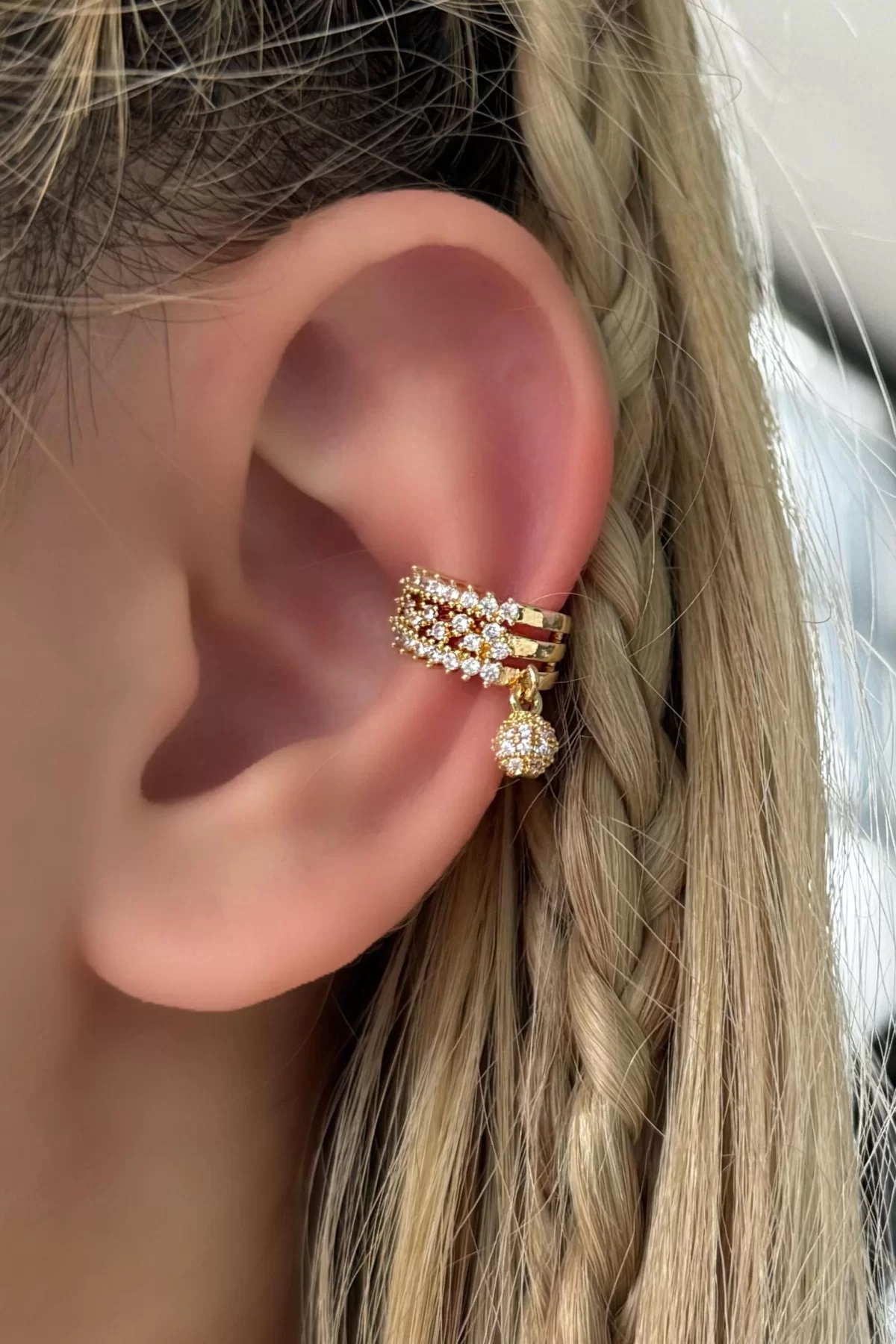 Altın Renk Taşlı Çelik Ear Cuff