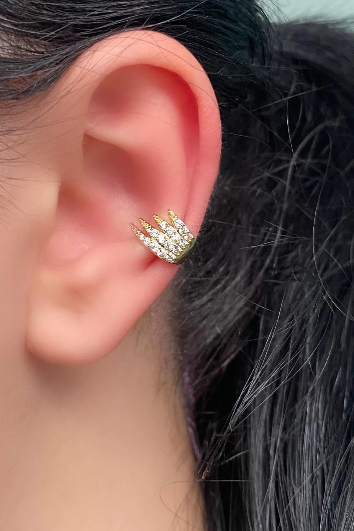 Altın Renk Taşlı Çelik Ear Cuff Küpe (Tek)