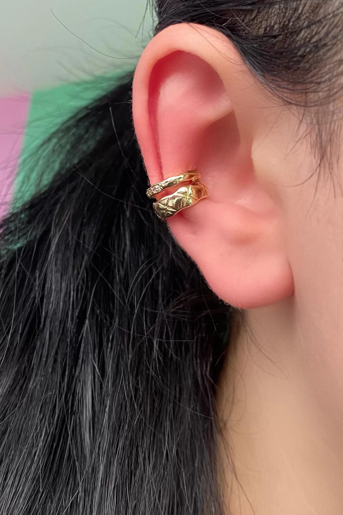 Altın Renk Taşlı Çelik Ear Cuff (Tek)