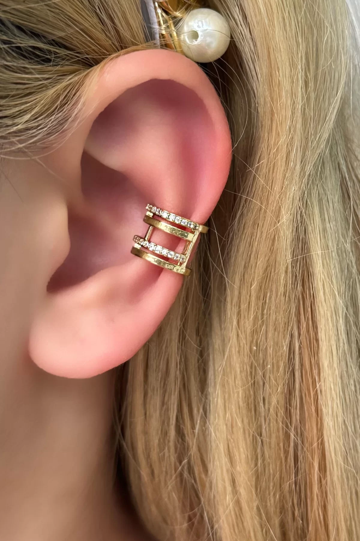 Altın Renk Taşlı Çelik Ear Cuff (tek)