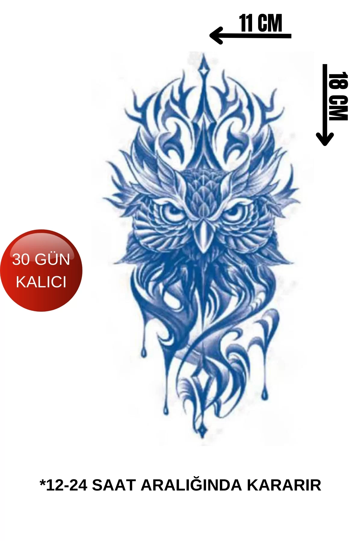Baykuş Figürlü 12 Saat Sonra Kararan Geçici Dövme Tattoo