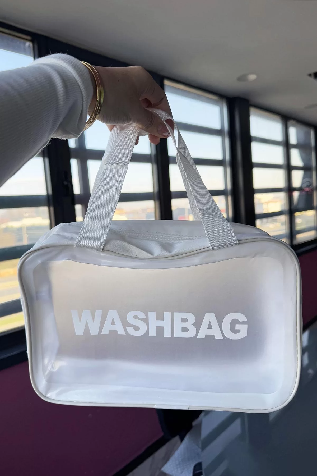 Beyaz Renk Wash Bag Su Geçirmez Şeffaf Kozmetik Çantası