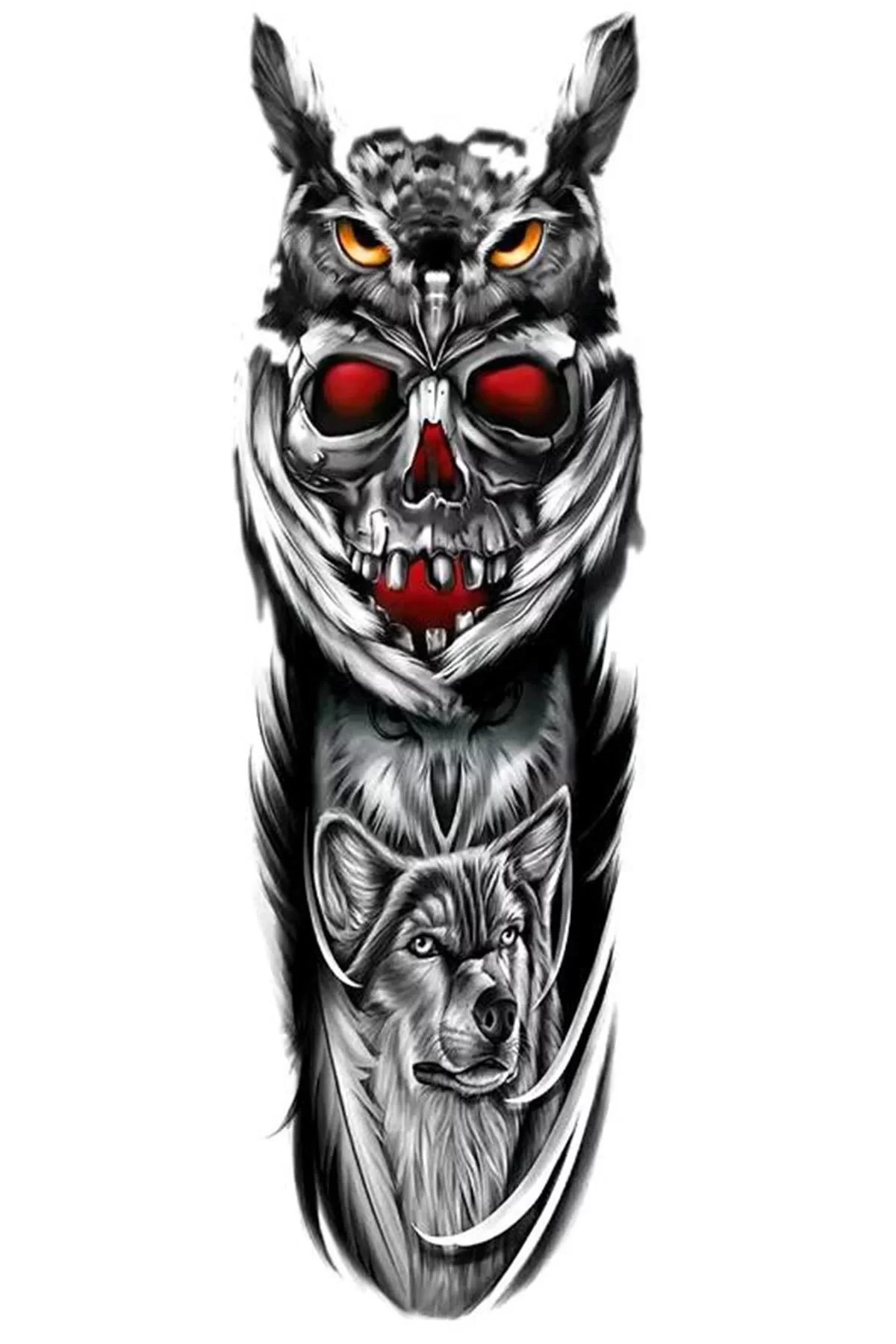 Geçici Baykuş Ve Kurt Figürlü Dövme Tattoo