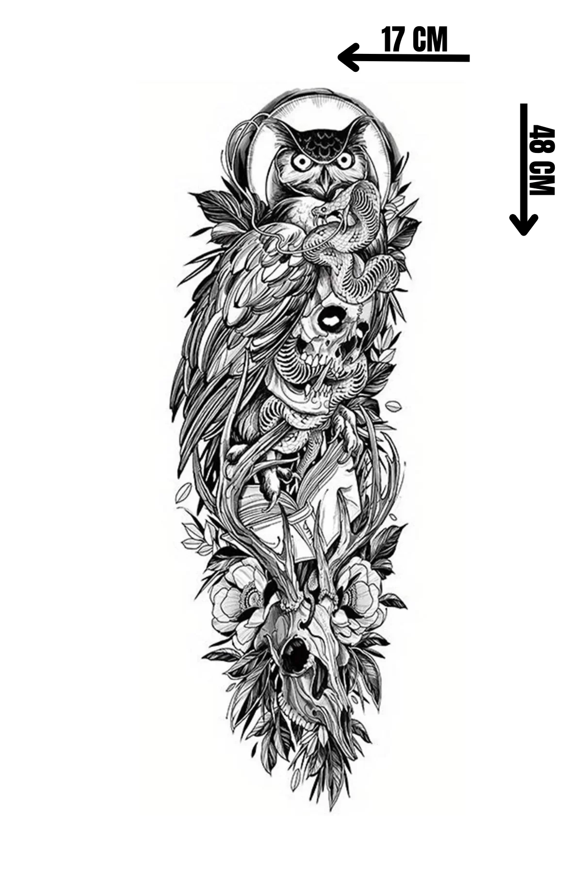 Geçici Baykuş Ve Kuru Kafa Figürlü Dövme Tattoo