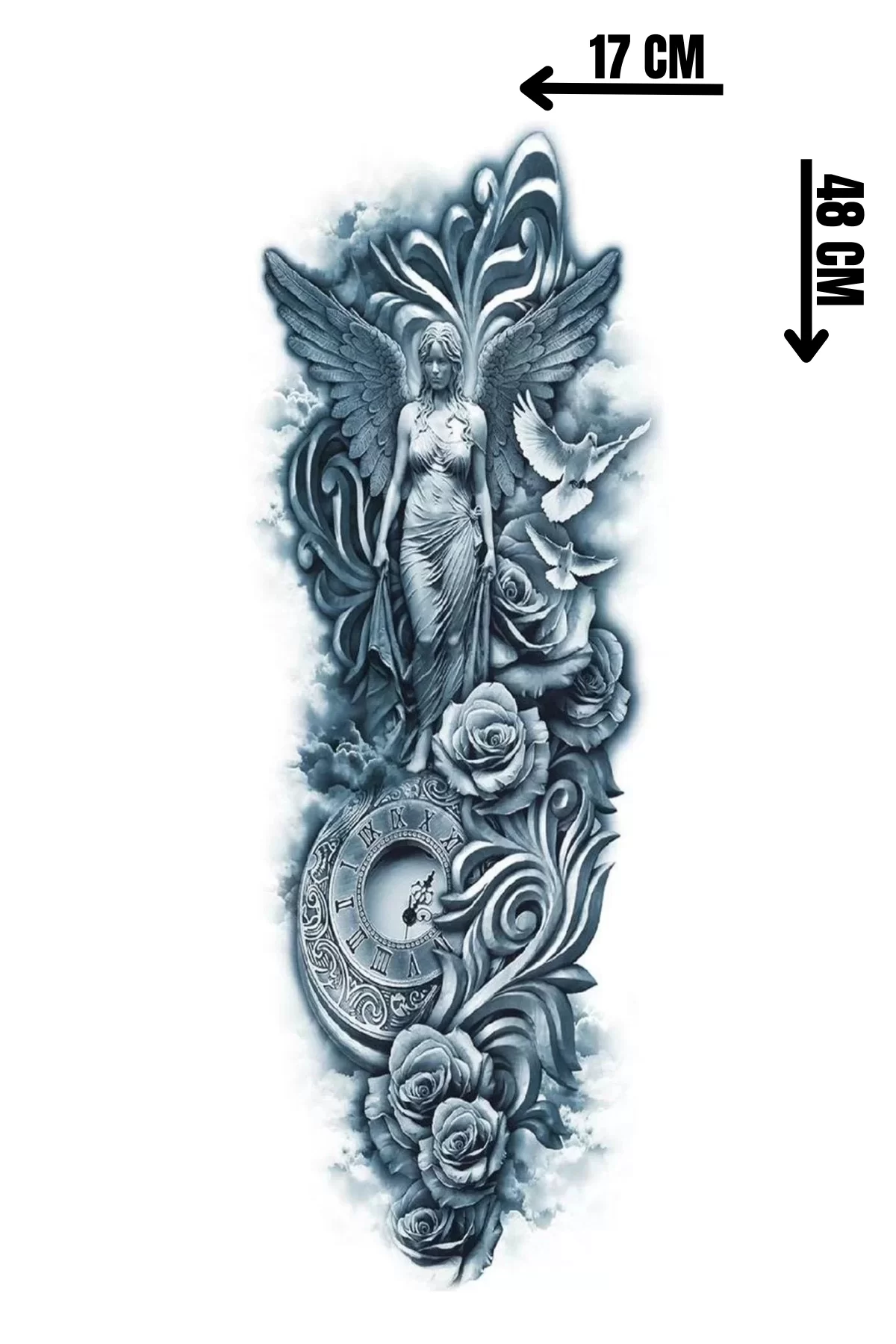 Geçici Kanatlı Melek Ve Çiçek Kol Dövme Tattoo
