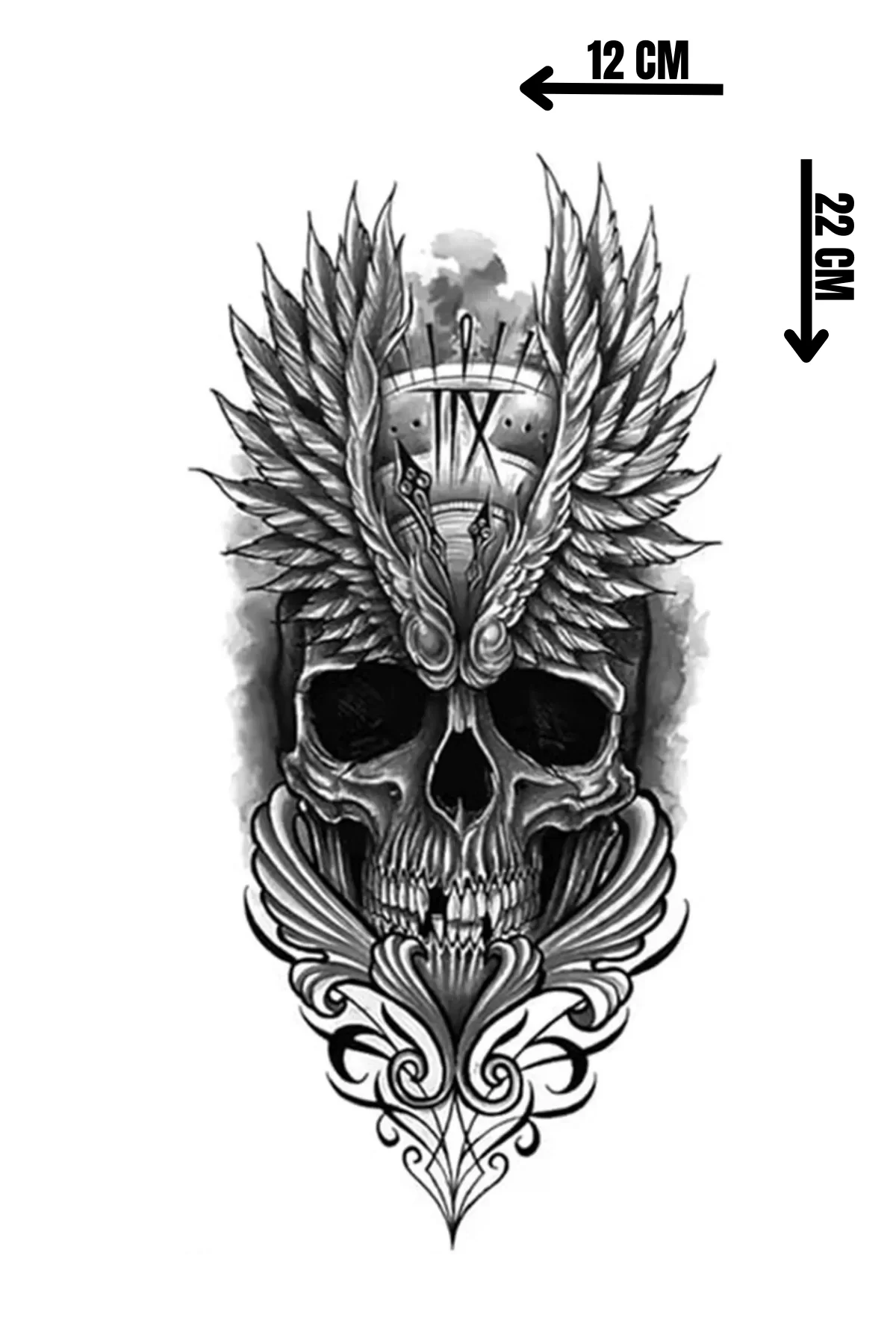 Geçici Kuru Kafa Figürlü Büyük Boy Dövme Tattoo