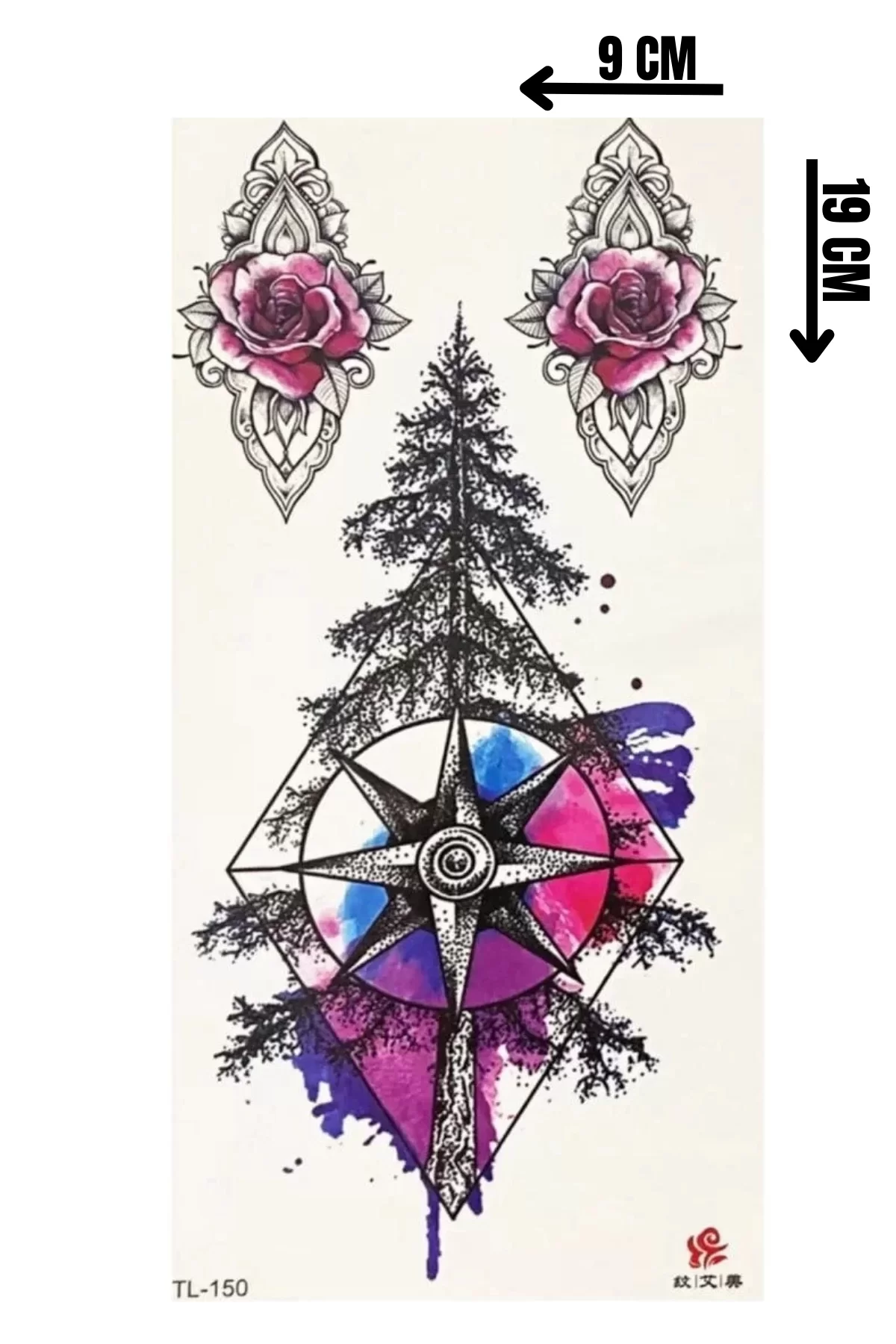 Geçici Pusula Ve Gül Figürlü Dövme Tattoo