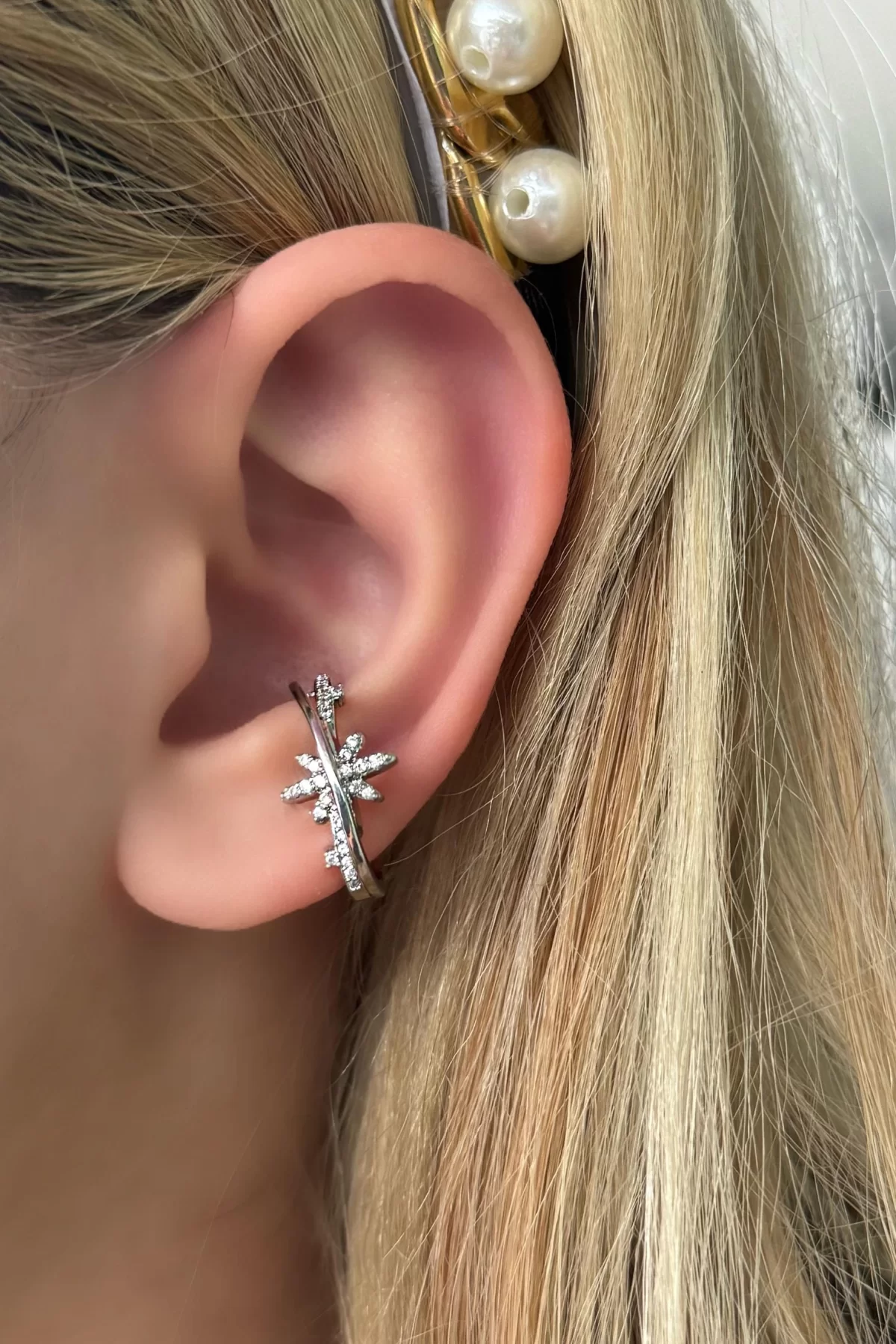 Gümüş Renk Kuzey Yıldızı Figürlü Çelik Ear Cuff (tek)