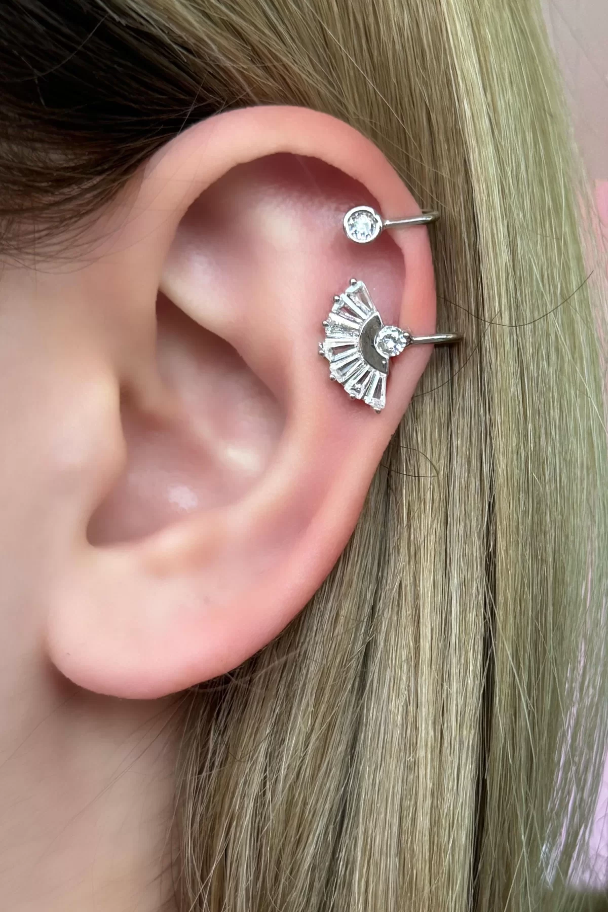 Gümüş Renk Taş Detaylı Ear Cuff (Tek)