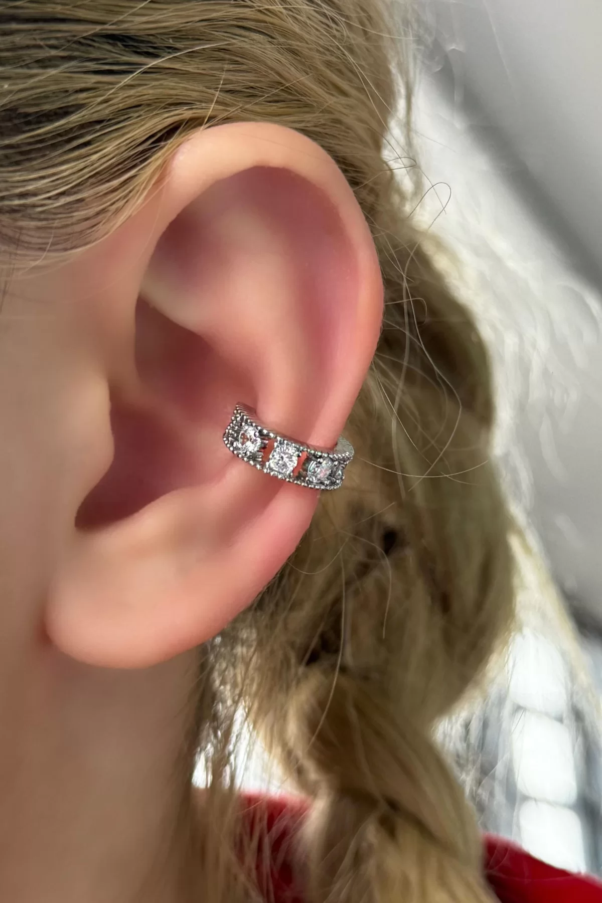 Gümüş Renk Taşlı Çelik Ear Cuff (tek)