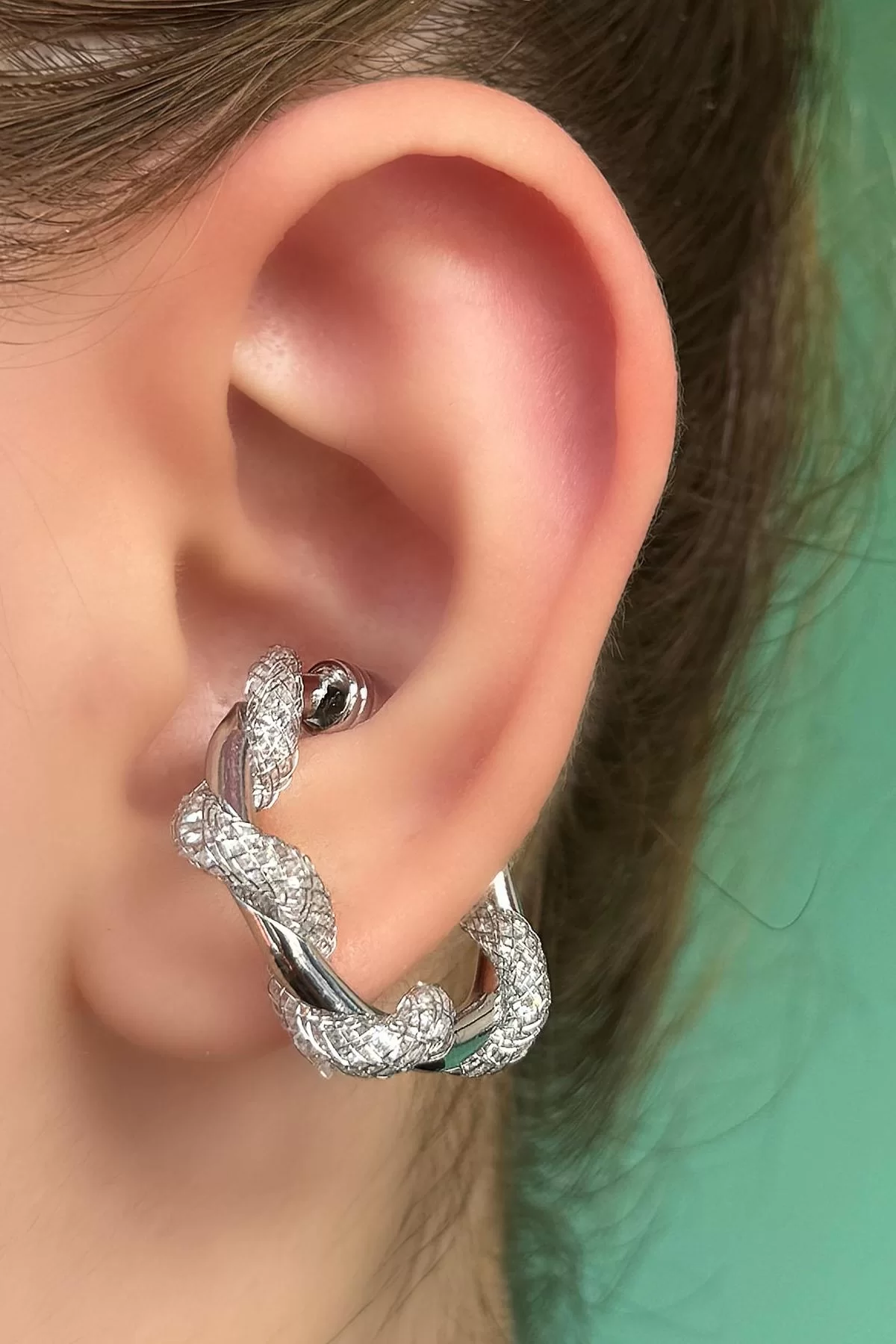 Gümüş Renk Taşlı Ear Cuff (Tek)