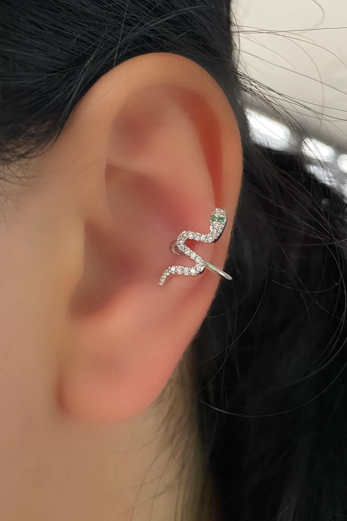 Gümüş Renk Yılan Figürlü Ear Cuff Küpe (Tek)