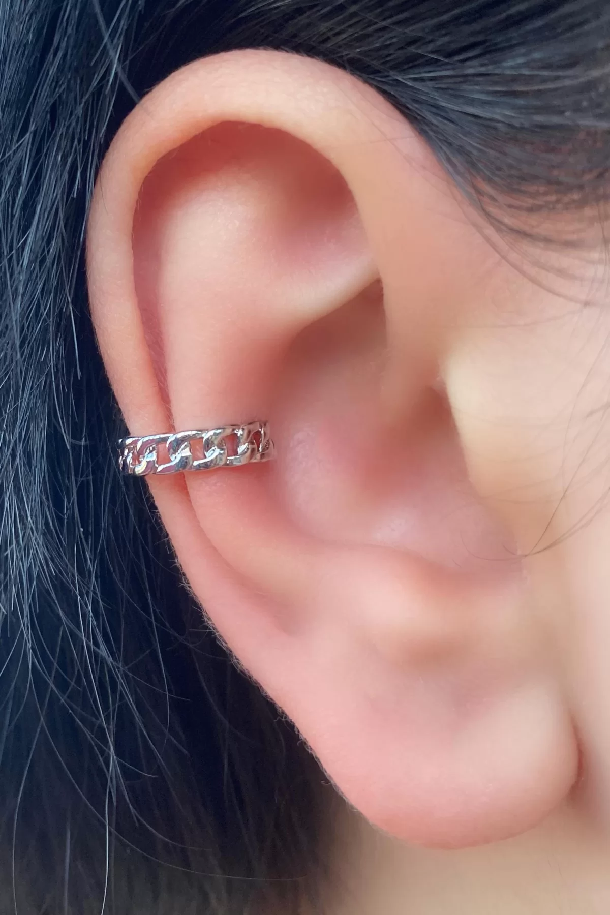 Gümüş Renk Zincir Detay Çelik Ear Cuff (Tek)