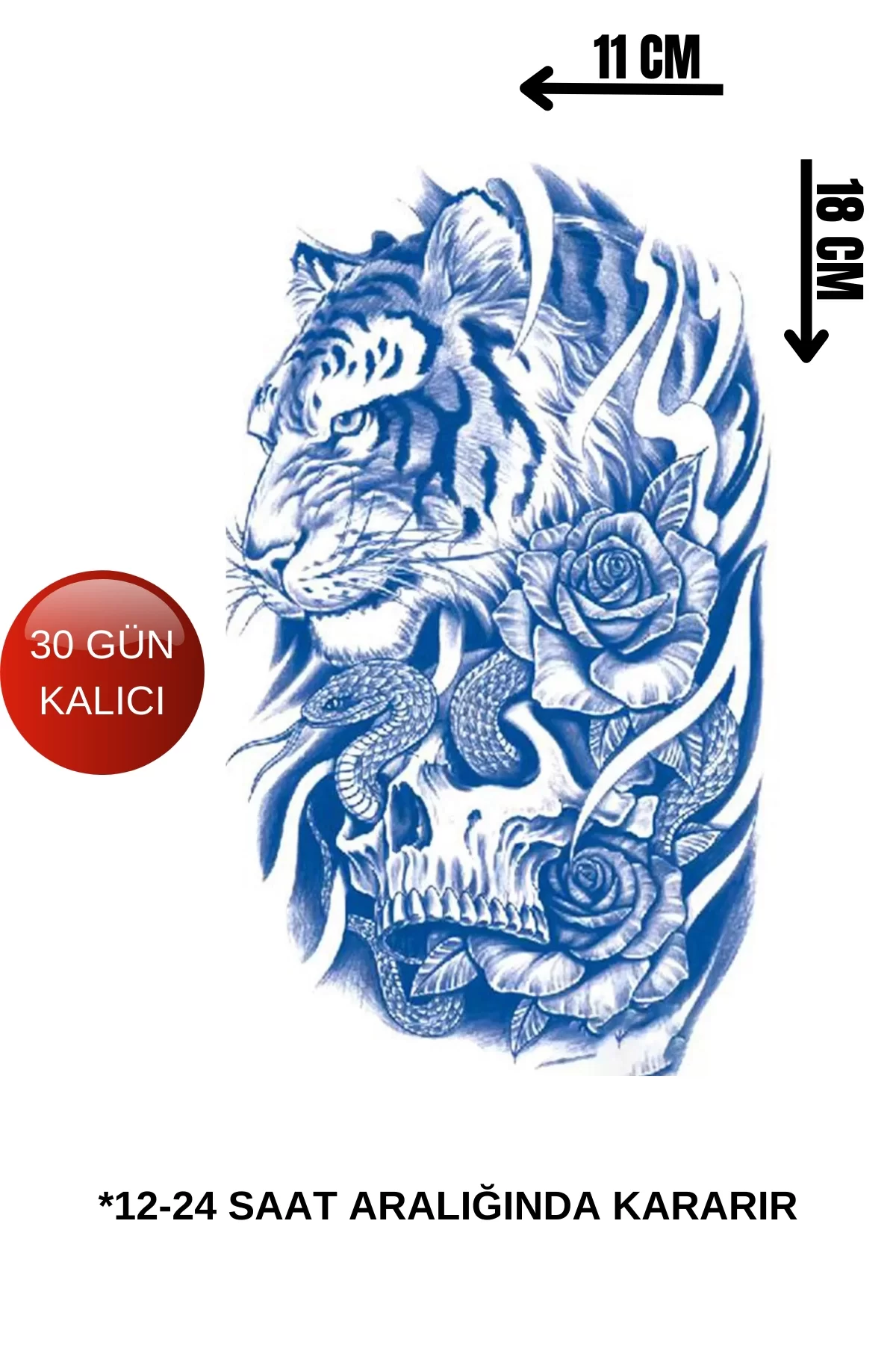 Kaplan Figürlü 12 Saat Sonra Kararan Geçici Dövme Tattoo