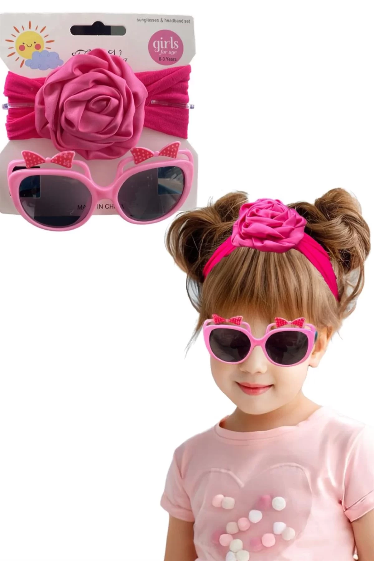 Koyu Pembe Renk Çocuk Saç Bandı Ve Gözlük Set