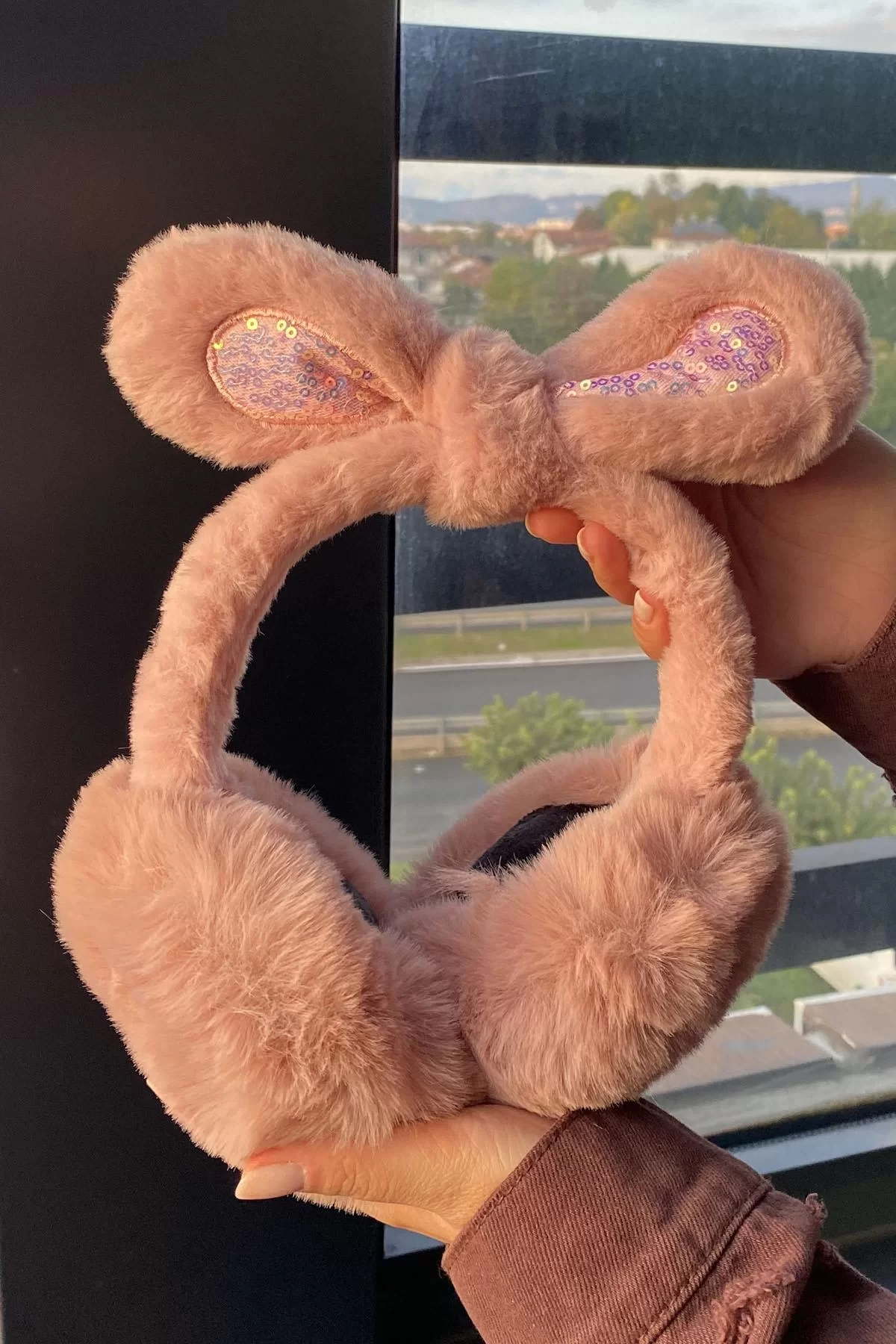 Koyu Pembe Renk Kulak Figürlü Peluş Kulaklık