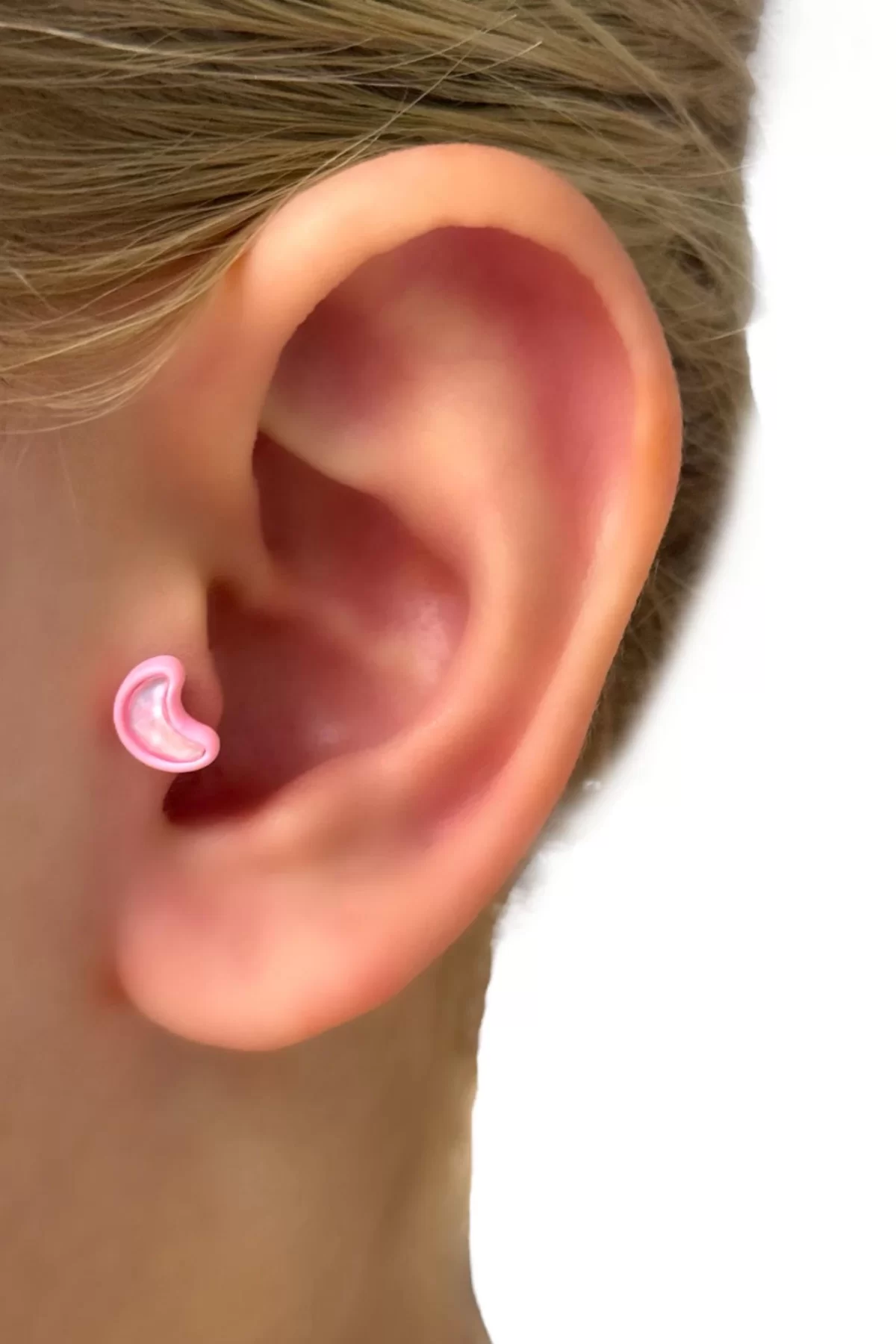 Pembe Renk Ay Figürlü Cerrahi Çelik Tragus/kıkırdak Küpe (tek)