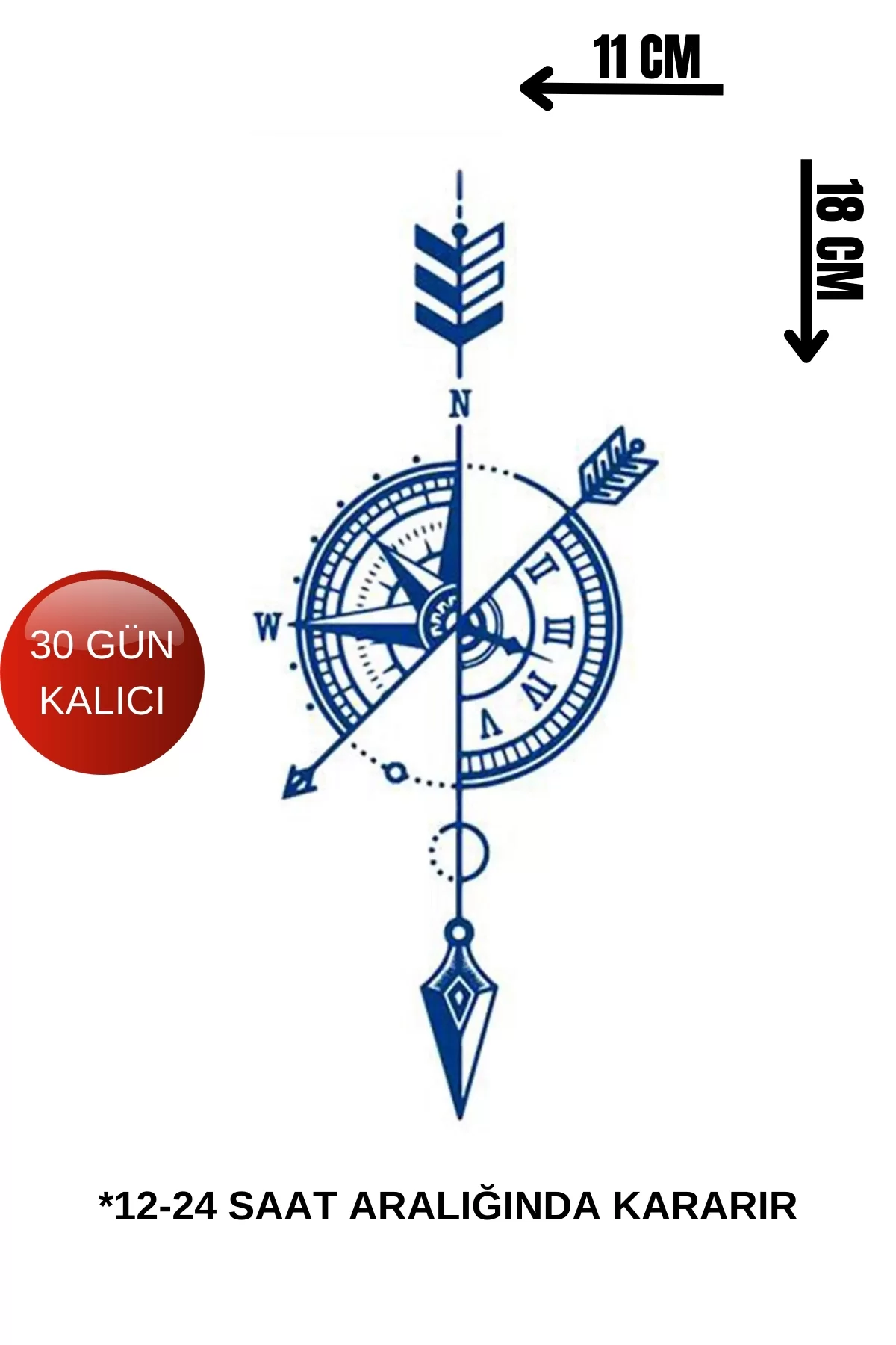Pusula Figürlü 12 Saat Sonra Kararan Geçici Dövme Tattoo
