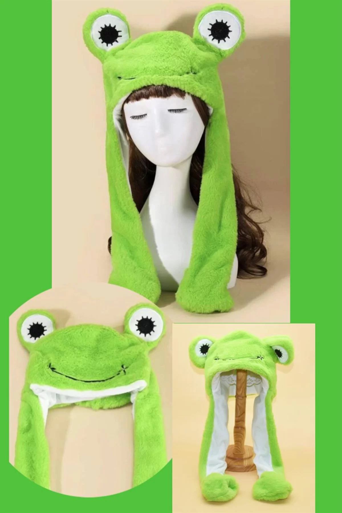 Yeşil Renk Kurbağa Figürlü Şapka