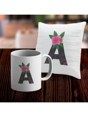 A Harfi Tasarımlı Kupa ve Yastık Kılıfı Hediye Seti