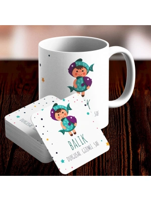 Balık Burcu Özel Sevimli Kupa ve Altlık Seti