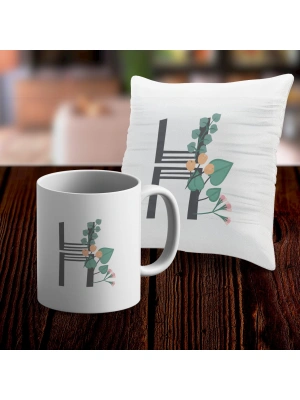 H Harfi Tasarımlı Kupa ve Yastık Kılıfı Hediye Seti