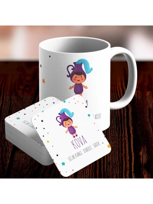 Kova Burcu Özel Sevimli Kupa ve Altlık Seti