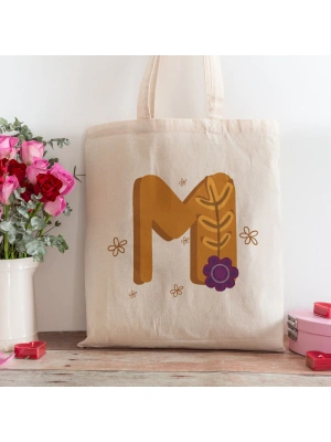 M Harfi Tasarımlı Alışveriş Plaj Bez Çanta