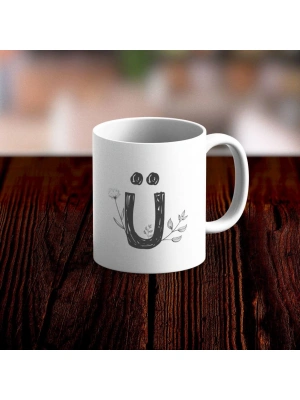 Özel Tasarım Ü Harfi Beyaz Kupa Bardak