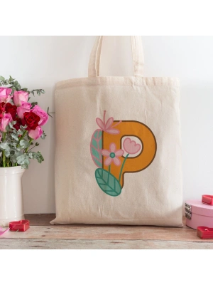 P Harfi Tasarımlı Alışveriş Plaj Bez Çanta