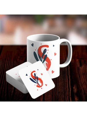 S Harfi Tasarımlı Kupa ve Bardak Altlığı Seti