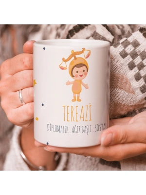 Terazi Burcu Özel Sevimli Beyaz Kupa Bardak
