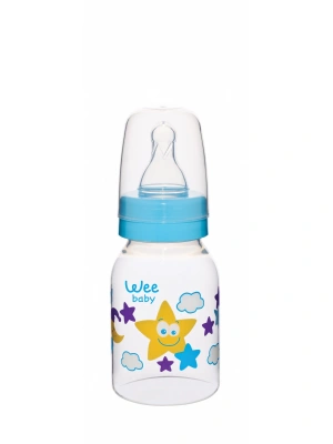 Wee Baby Silikon Uçlu Desenli PP Biberon 125 cc - Mavi