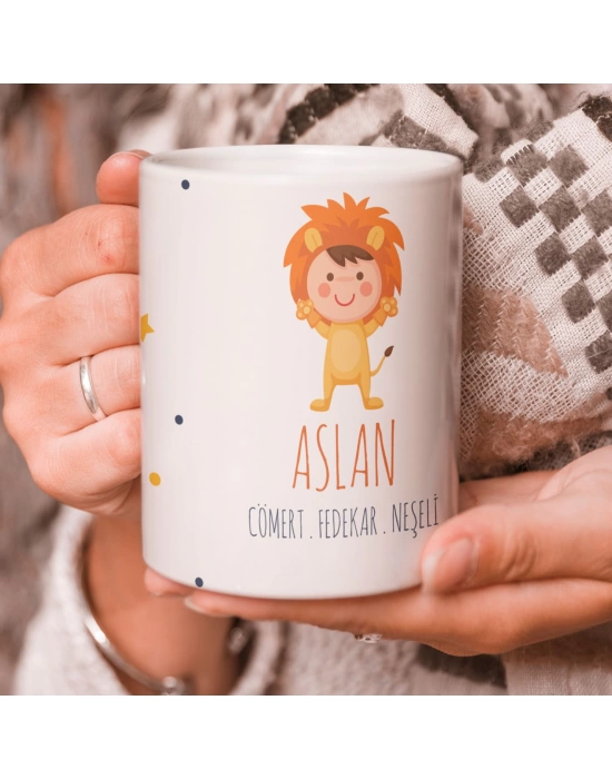 Aslan Burcu Özel Sevimli Beyaz Kupa Bardak