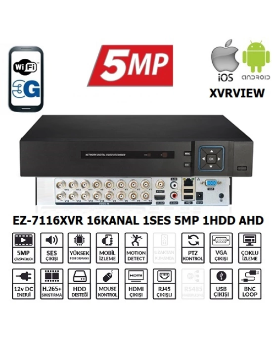 EZCOOL EZ-7116XVR 16CH 5MP KOAKSIYEL SES XVRVIEW