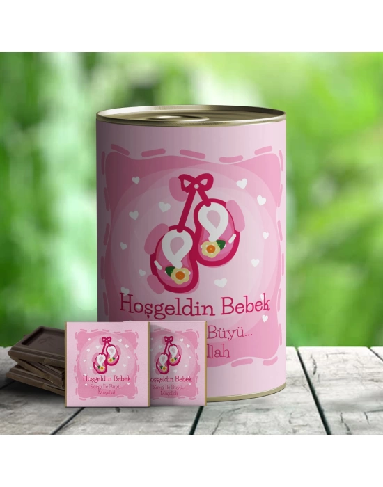 Hoşgeldin Bebek Çikolata Hediye Konservesi - Pembe