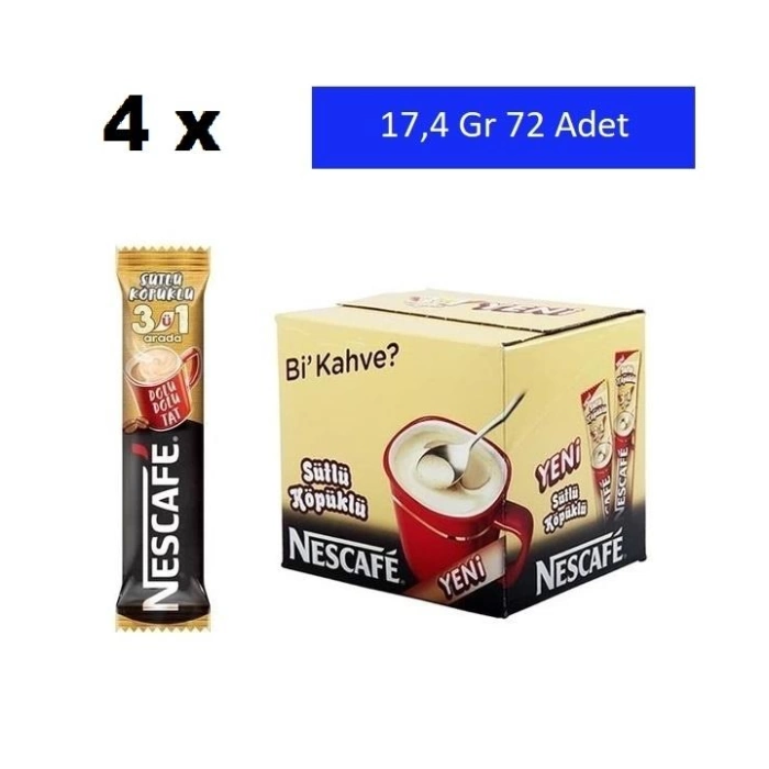 Nescafe 3ü 1 Arada Sütlü Köpüklü Kahve 4 x 72Lİ Paket 17,4 gr