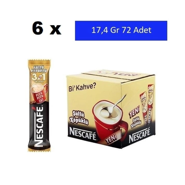 Nescafe 3ü 1 Arada Sütlü Köpüklü Kahve 6 x 72Lİ Paket 17,4 gr