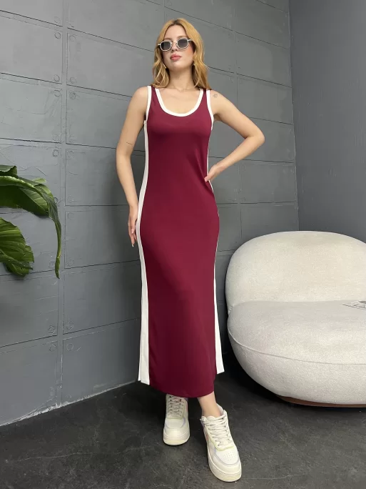 ASKILI ŞERİT DETAY OYSHO ELBİSE - BORDO